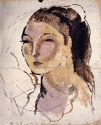 Jules Pascin Head portrait of woman oil painting